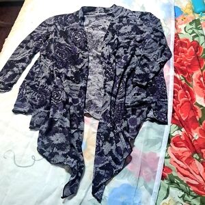 Chico's Sweater, Size:0, Gray, Purple & Black Print